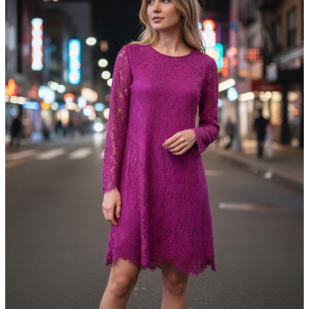 Adam Lippes Magenta Lace Cocktail Dress Size 2 Trapez Romantic Designer $445